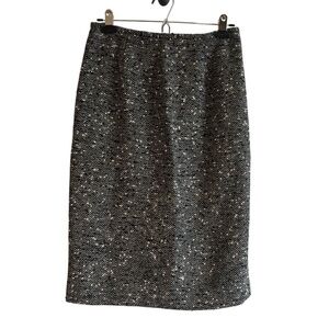 Lafayette 148 New York Black White Wool Blend Tweed Pencil Skirt 4 Office Career